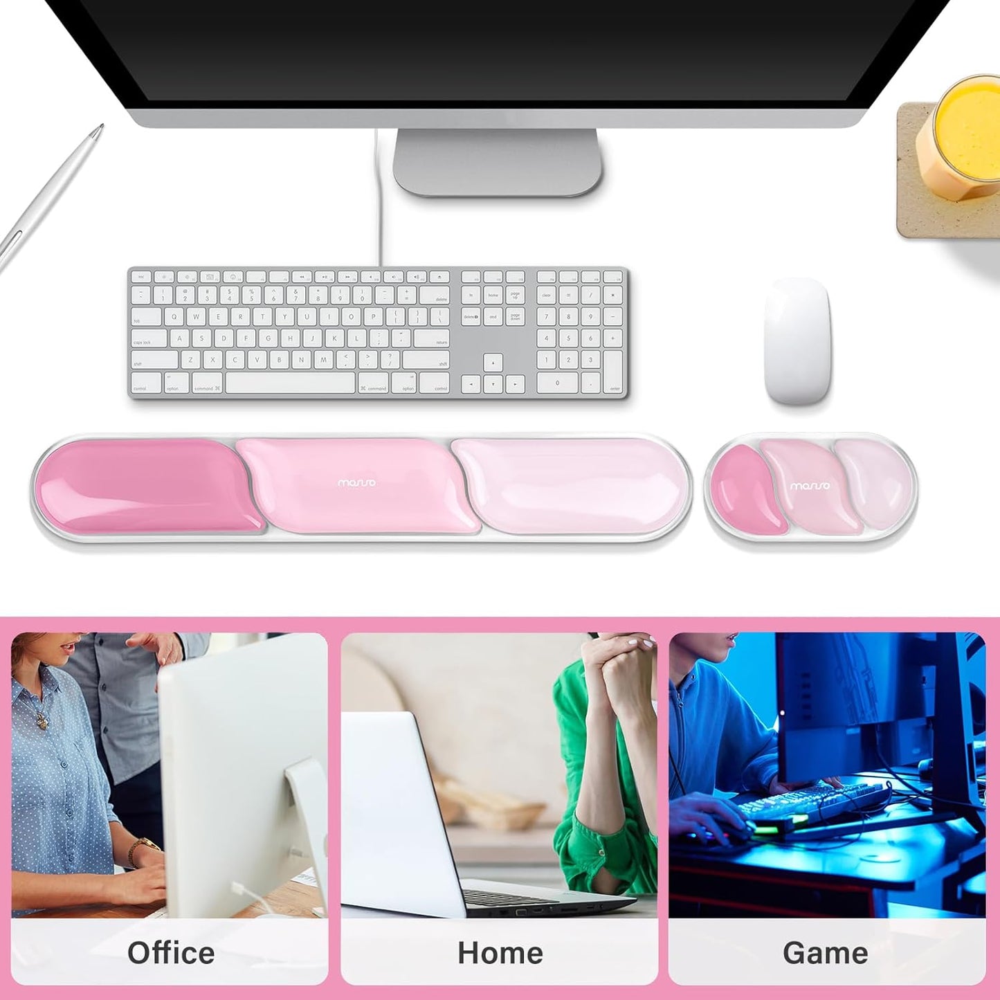 MOSISO Gel Keyboard Wrist Rest&Wrist Support for Mouse, Streamlined Ergonomic Soft Cooling Gel Mousepad Pain Relief Easy Typing Pad Non-Slip Computer Laptop Home/Office, Green