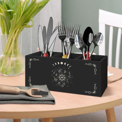 Gothic Office Decor Black Wooden Pen Pencil Holder for Desk Accessories, Dark Gothic Witchy Aesthetic Wood Makeup Brush Toothbrush Holder Organizer for Vanity Bathroom