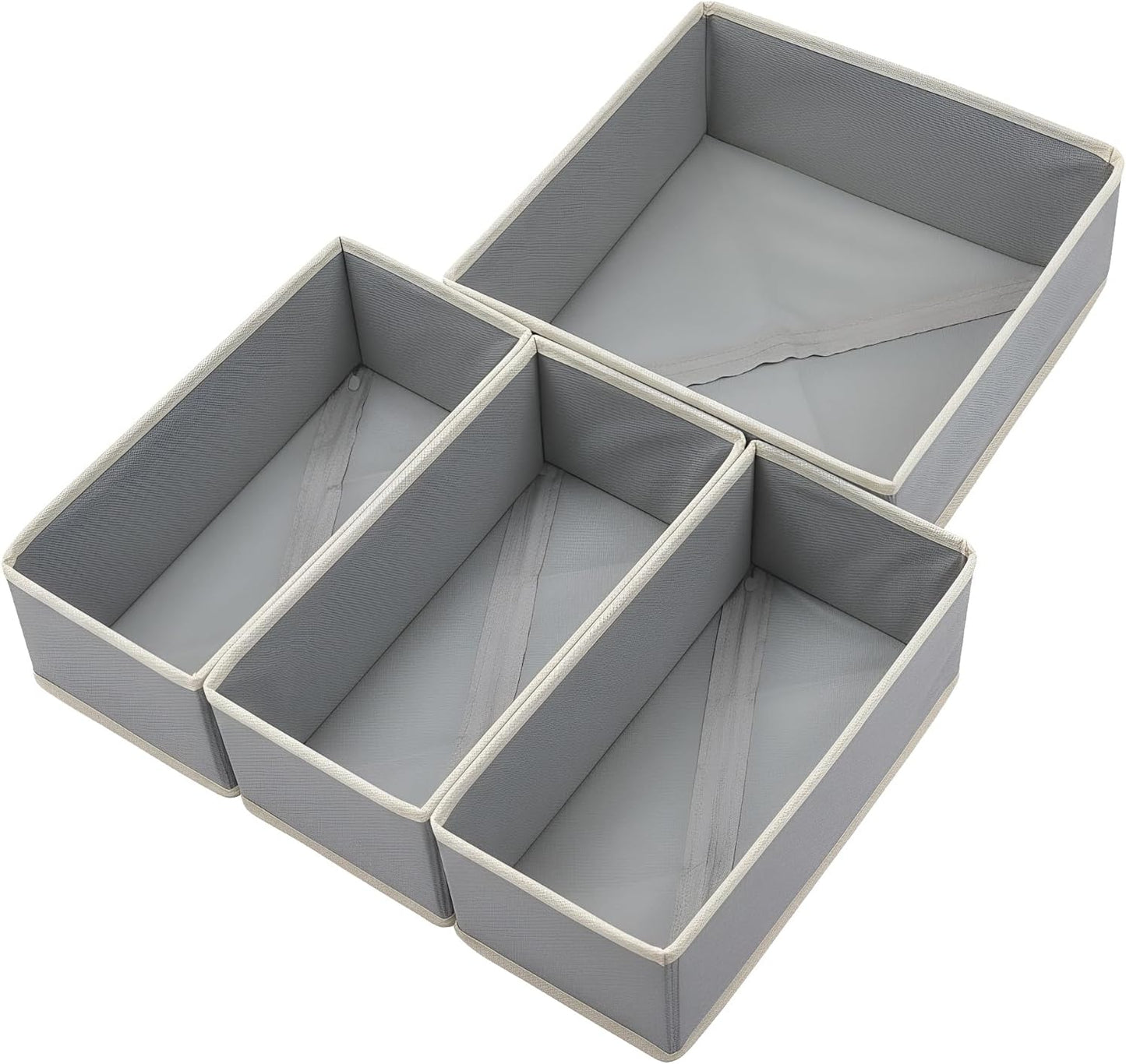Bructhun Foldable Fabric Drawer Organizer Set 4 Pack Dresser Dividers - Sock Underwear Storage Bins Gray