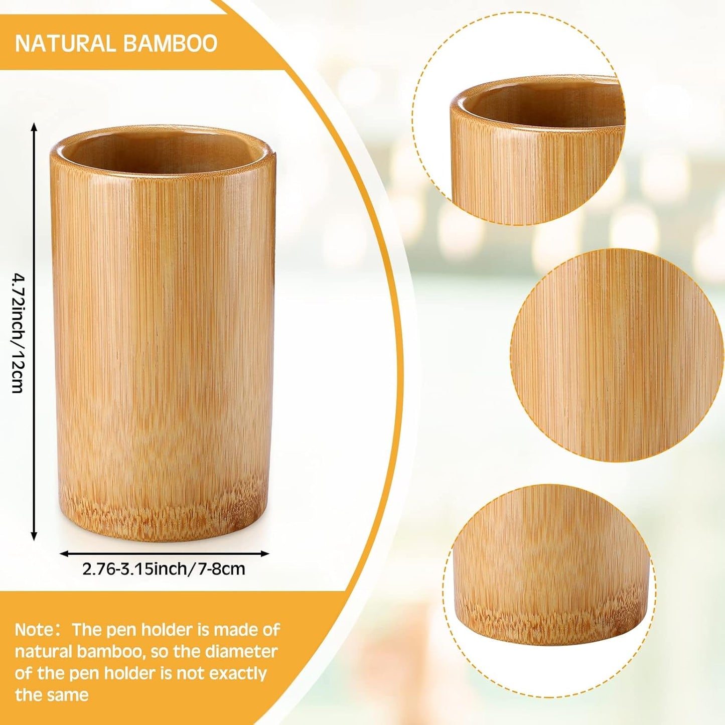 Zhehao 6 Pcs Bamboo Pen Holder Solid Wood Desk Pen Pencil Holder Stand Wooden Pencil Organizer for Desk Multi Purpose Use Cylindrical Cup Organizer for Home School Office Supplies