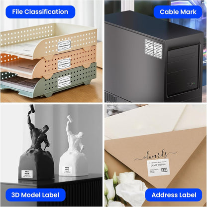 Clabel Printable White Cable Labels 6 Rolls of Thermal Self-Adhesive Paper Labels Tape, 25x78mm (1"x3") 100 Sheets Per Roll, Black Print on White Sticker Tags Durable