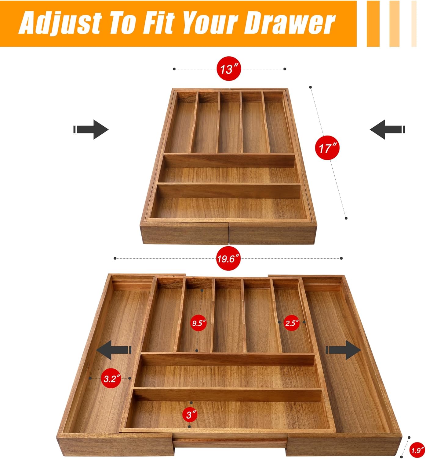 Kitchen Silverware Drawer Organizer and Storage Flatware Cutlery Utensil Holder Spice Rack Containers Bathroom Counter Cabinet Office Desk Makeup Drawer Tray Kitchen and Dining Tools Decor Accessories
