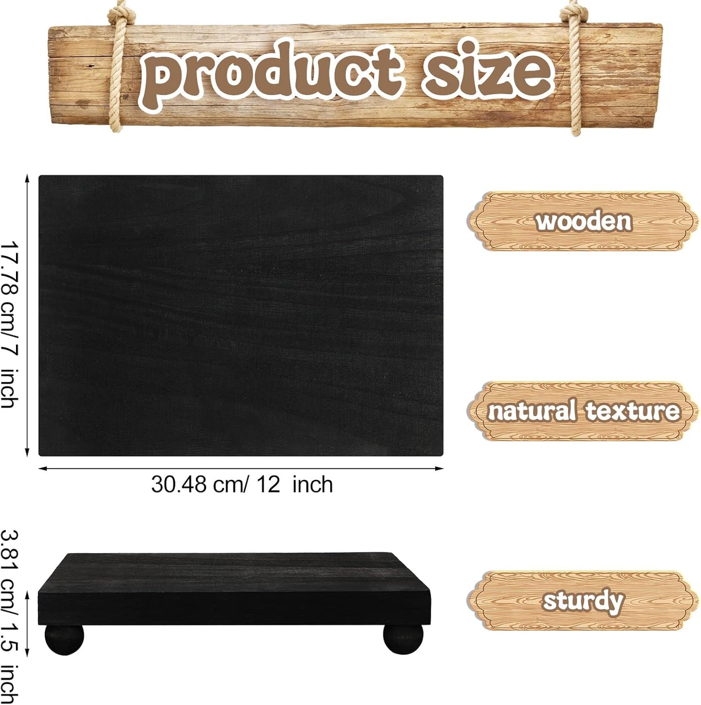 Amyhill Wood Pedestal Stand Kitchen Soap Tray Farmhouse Wooden Riser Stand for Kitchen Bathroom Counter Table Decor Plant Candle Vases Display(Classic,Black,9 x 6 Inch)