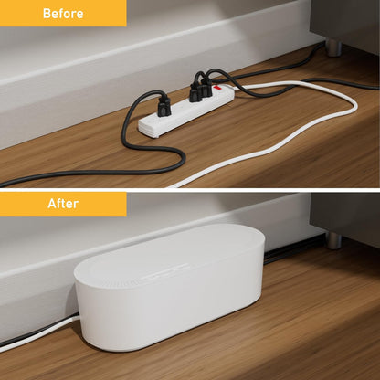 D-Line Cable Management Box, Power Strip Cover, Floor Outlet Hider, Desk Cord Organizer, Hide Extension Leads, 12.75" (L) x 5" (W) x 4.5" (H), for use with Power Strips up to 10.5in (L) - Small, Black
