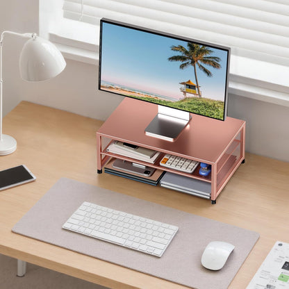 ECOLOVI 2-Tier Computer Monitor Stand Riser, Desk Organizer for Monitor, Printer & Laptop Stand, Desktop Workspace Organizers for Office Supplies(Black)