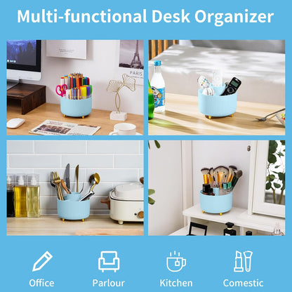Marbrasse Desk Organizer, 360-Degree Rotating Pen Holder, Desk Organizers and Accessories with 5 Compartments Pencil Holder, Art Supply Storage Box Caddy for Office, Home（White）