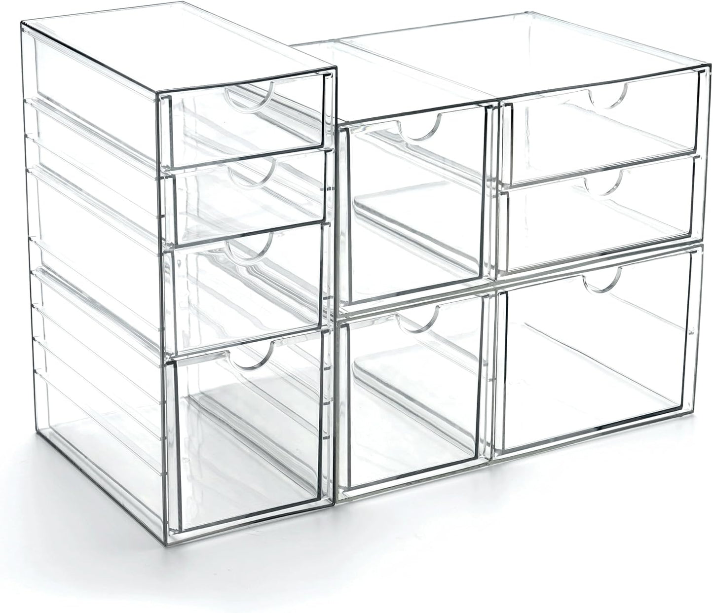 Prsildan Acrylic Makeup Organizer, 2 Pack Stackable Storage Drawers with 6 Drawers for Office Desk Vanity Craft Room Clear Drawer Organizers for Hair Accessories Art Supplies Cosmetics Modular System