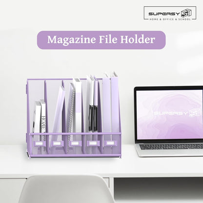 SUPEASY Desk Organizers Metal Desk Magazine File Holder with 5 Vertical Compartments Rack File Organizer for Office Desktop, Classroom, Home Workspace, Black