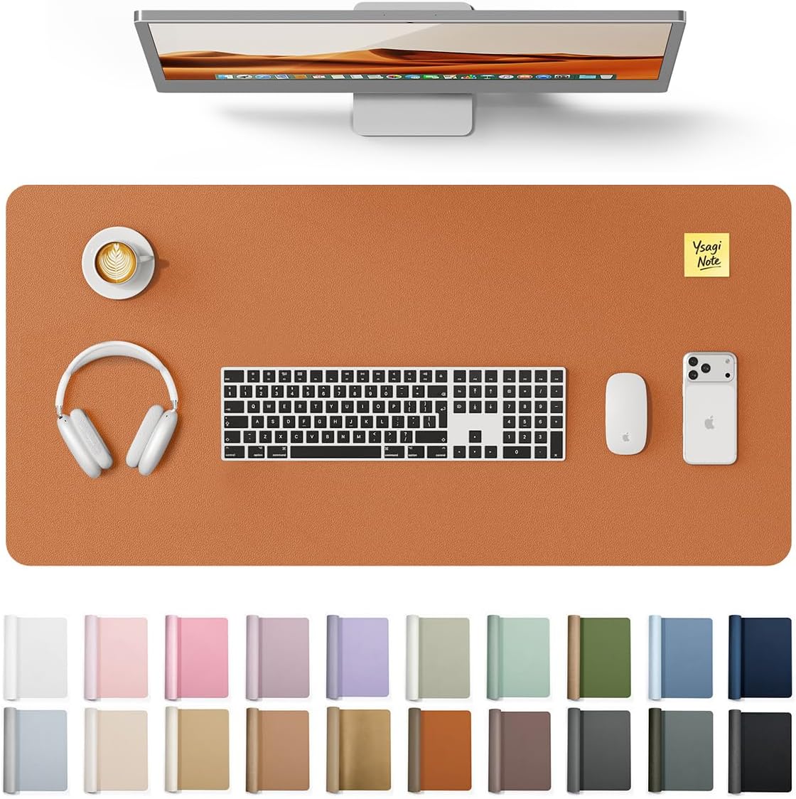 YSAGi Leather Desk Protector, Office Mat, Large Mouse Mat, Non-Slip PU Leather Blotter, Laptop Pad, Waterproof Writing Pad for Office and Home (Light Pink, 23.6" x 13.8") - Colors A