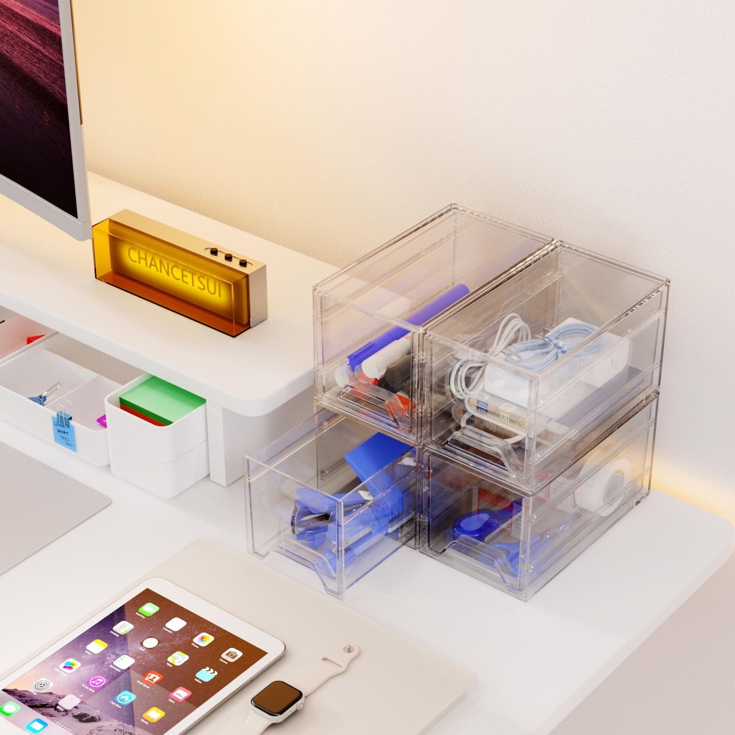 2 Pcs Organizer Drawer, Dustproof Desktop Office Supplies, Clear Desk Accessories