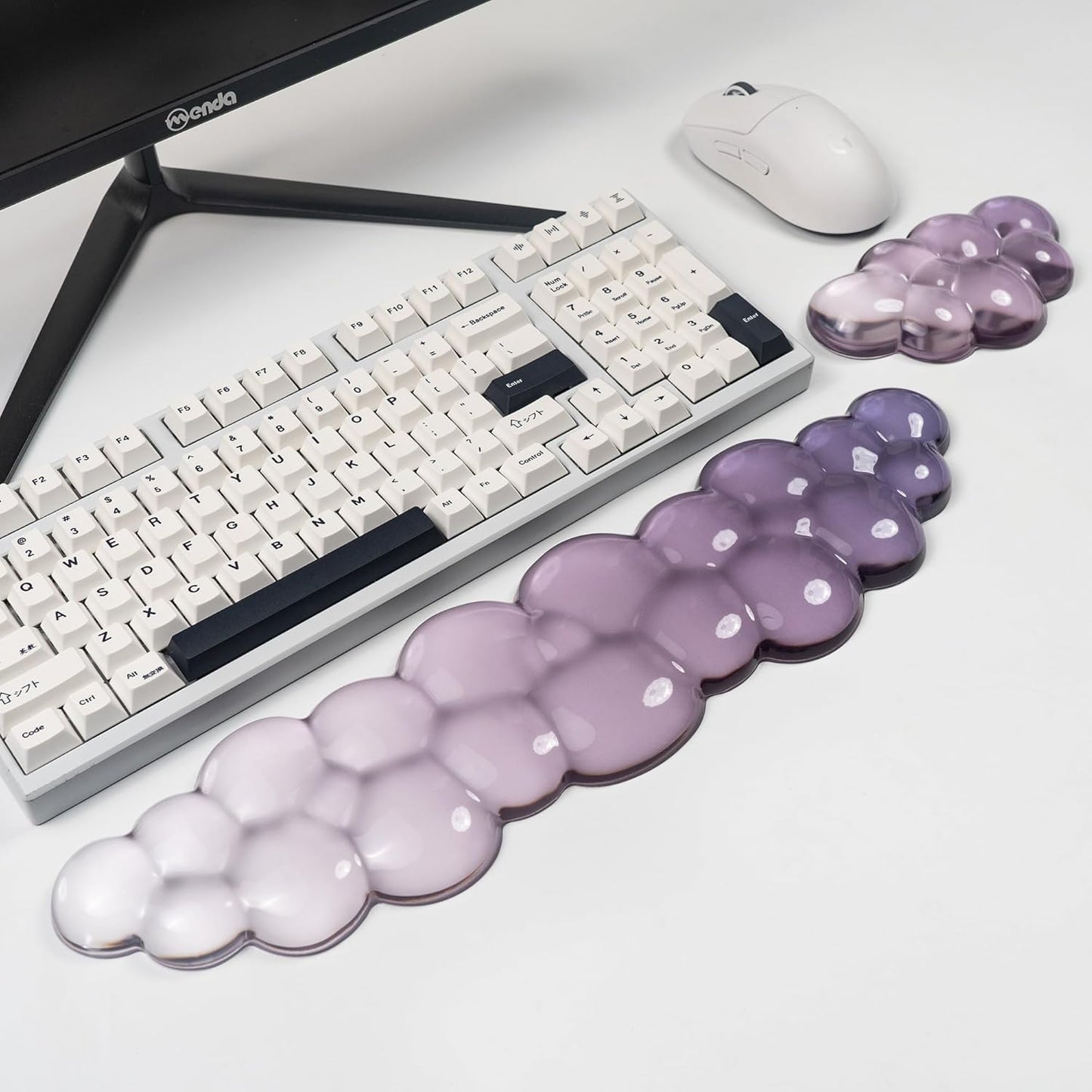 Gel Keyboard and Mouse Wrist Rest Set – Clear Cloud Wrist Rest for Computer Keyboard 60%/68%/75%, Comfort & Support for Typing and Gaming(Purple Green)