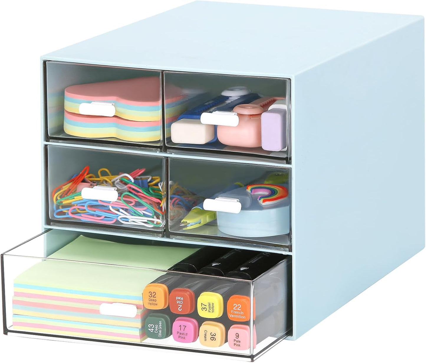 Desk Organizer with 5 Drawers, Rectangular Office Stationery Supplies Desktop Drawers, Plastic Makeup Storage, Suitable for Office, School, Home (Pink & 5 Drawers)