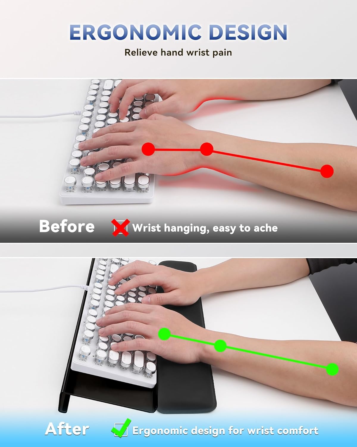 Laborio Computer Keyboard Wrist Rest Stand for Desktop, Keyboard Holder for Easy Typing with Wrist Pad for Office Desk, Home, School (Pink)