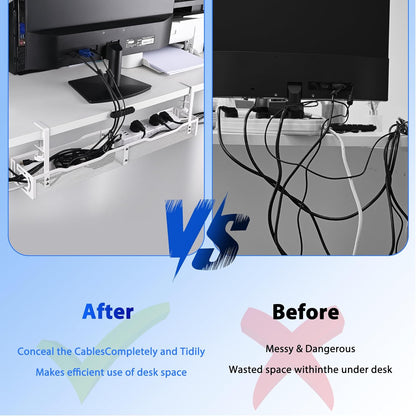 Under Desk Cable Management Box 25.3 Inch – Clamp-Mounted Cable Organizer Tray, Large Cord Management Box for Office & Home, Wire Organizer Under Desk Storage, White