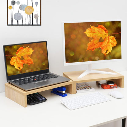 TEAMIX Wood Monitor Stand Riser-2 Pack, 2 Tier Adjustable Monitor Stand Dual Monitor Riser for 2 Monitors/Laptop/PC Black Computer Stand for Desk
