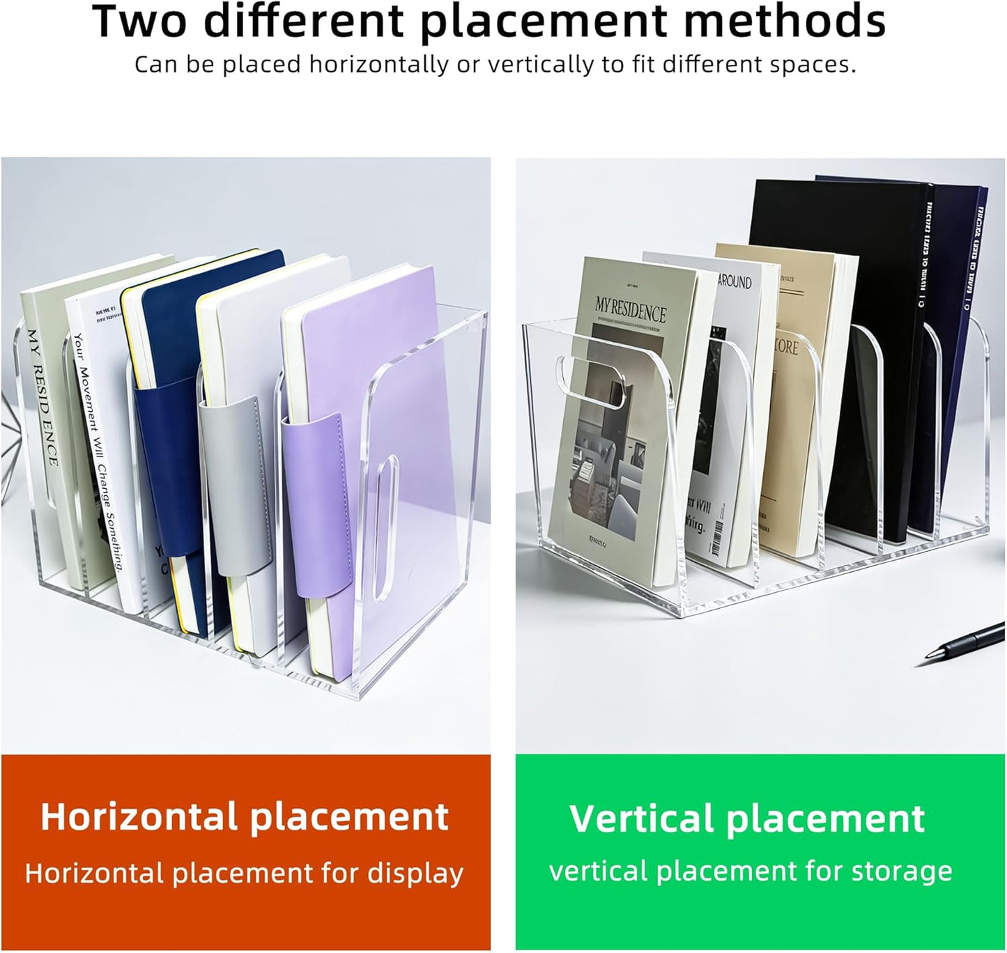 Acrylic Magazine File Holder, 3 Vertical Compartments Desk Document Sorter Organizer, Clear Folder Rack Binder for Office/Documents/Classroom, for Home, Tablet, Magazines, Books & Accessories