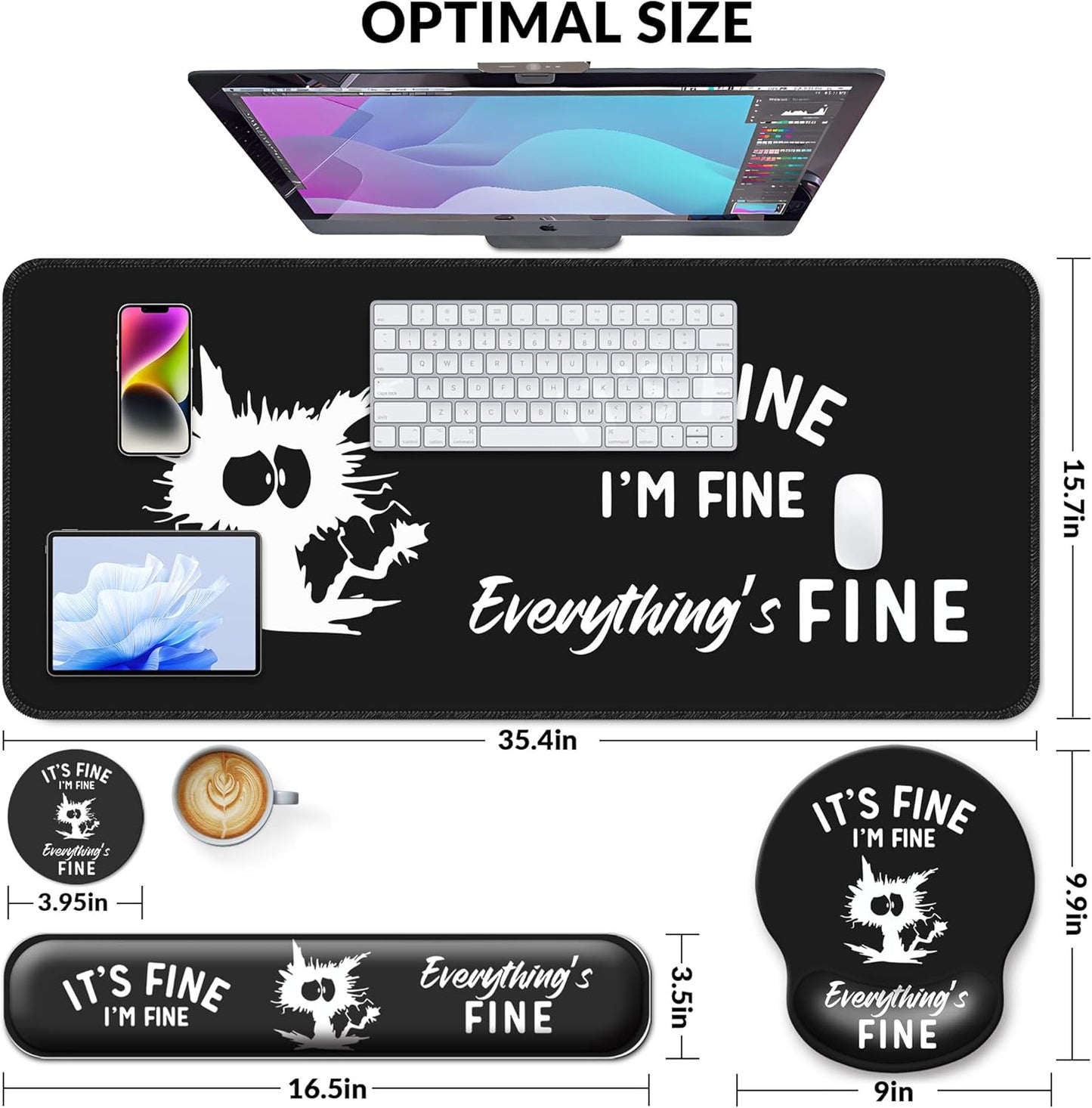 Desk Mat Set + Keyboard and Mouse Pad with Wrist Rest Support,4-in-1 Large Mousepad Computer Mats for Desktop Home & Office-Purple Butterflies