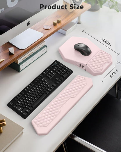 Ergonomic Mouse Pad and Keyboard Wrist Rest Support Set, Massage Design Mousepad for Carpal Tunnel Pain Relief, Memory Foam, Non-Slip PU Base for Computer Desk, Baby Blue