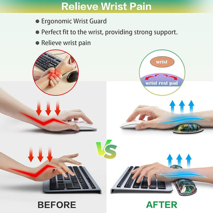 Desk Mat, Large Gaming Mouse Pad with Wrist Rest, 4in1 XXL Mousepad+Keyboard Wrist Rest+Mouse Pad Wrist Support+Cup Coaster Set Ergonomic Floral Computer Desk Arm Wrist for Decor Home Office Women