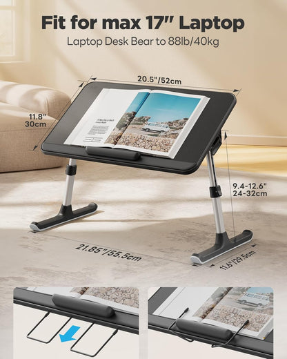 SAIJI Book Stand for Reading Hands Free with Page Paper Clips in Bed,Laptop Desk Table, Portable Lightweight Lap Desk Tray for Writing Eating Breakfast on Couch Sofa Floor (20.5"x11.8",Black)