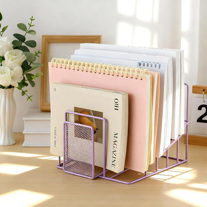 2 Pcs 7 Section Wire File Organizer for Desk, Metal Mesh Incline File Holder, Letter & Magazine Folder Rack, Desktop Paper Sorter for Home Office School (Golden)