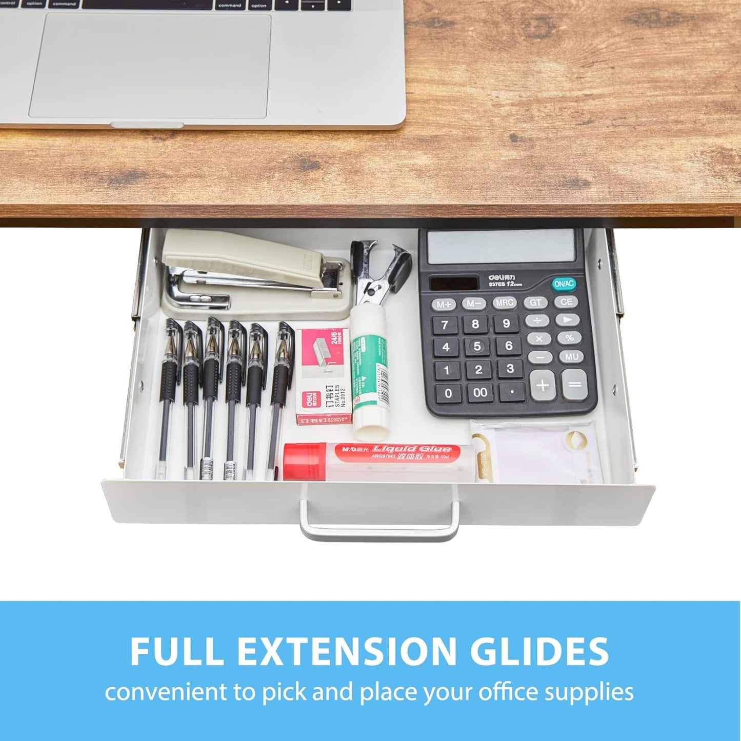 Gome Under Desk Pull-Out Drawer - Storage Organizer Office Mounted, Easy Slide-Out Pencil Drawer for Saving Space, Under Flat-Top Desk Storage Ideal for Sit-Stand Workstation