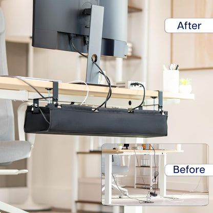 VIVO Clamp-on Under Desk 31 inch Fabric Cable Management Tray, Wire Concealer, Power Strip Storage, Workspace Organization, Easy Fold Down Access, Black, DESK-AC31F-C