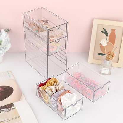 Hipiwe Plastic Drawer Organizer Clear Desktop Drawers Box with 6 Pull Out Drawer Compact Storage Box for Cabinet Vanity Bathroom Bedroom Pantry Shelf Office Closet Organization
