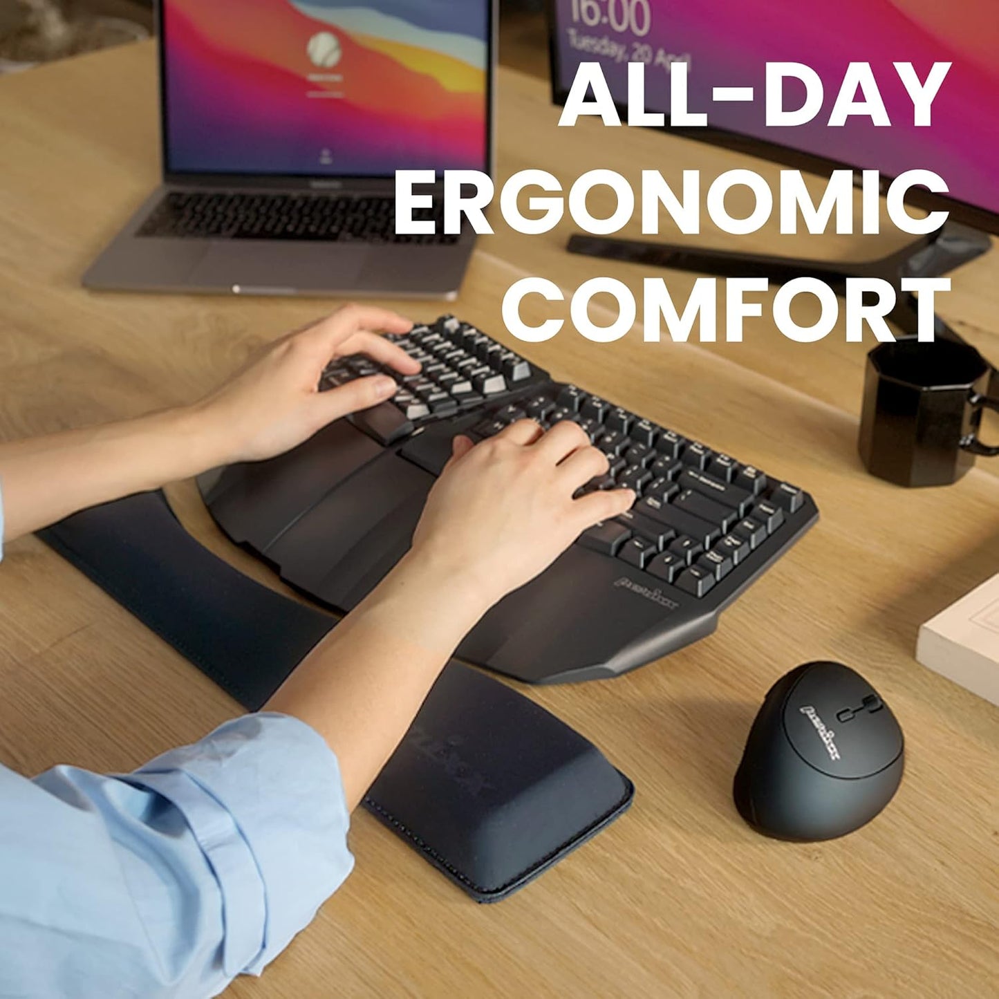 Perixx PERIPRO-512 Ergonomic Keyboard Wrist Rest - Gel Cushion Support - Compatible with Various Ergo Keyboard - Dimension 17.32x3.94x1.30 inches - Black