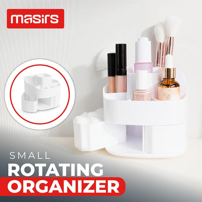 Masirs Small 360 Rotating Makeup Organizer - Mini Yet Spacious Cosmetic Storage Solution with Multiple Compartments - The Perfect Spinning Make-Up Caddy for Vanity or Bathroom Counter (Round - Clear)