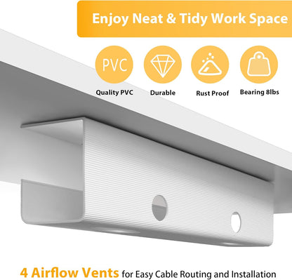 ZhiYo 2 Pack Large Capacity Cable Management Tray, Under Desk Cable Tray 31.5in(2X L15.7in), PVC Standing Desk Cord Management Ideas, Cable Organizer for Office and Home - White