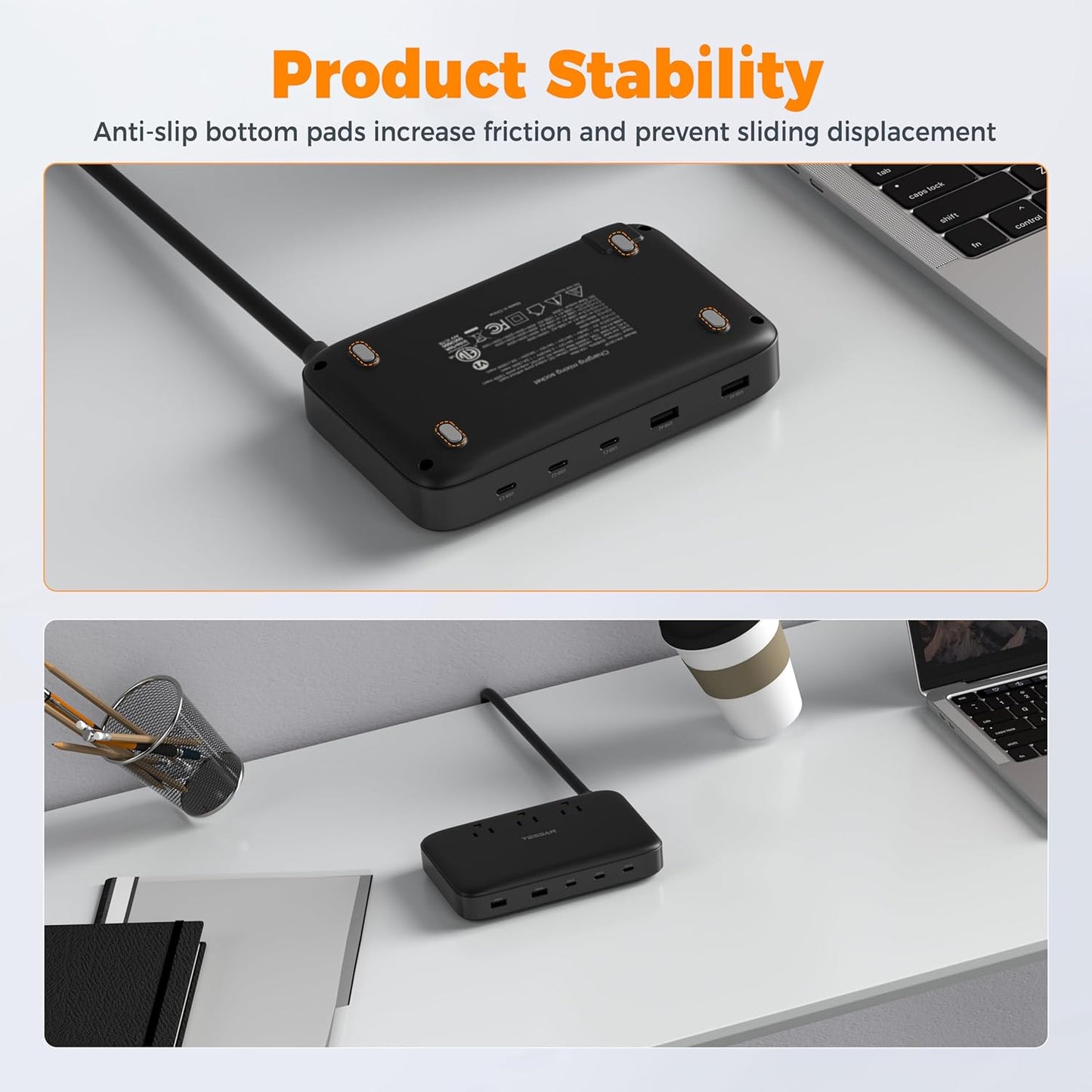 TESSAN Charging Station PD 100W for Multiple Devices, 6-in-1 USB C Charger Block Compatible with iPhone 17/16, MacBook, Charging Dock with 3 USB-C, 1 USB-A & 2 AC, Home Office Travel Accessories