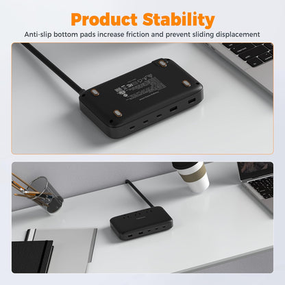 TESSAN Charging Station PD 100W for Multiple Devices, 6-in-1 USB C Charger Block Compatible with iPhone 17/16, MacBook, Charging Dock with 3 USB-C, 1 USB-A & 2 AC, Home Office Travel Accessories