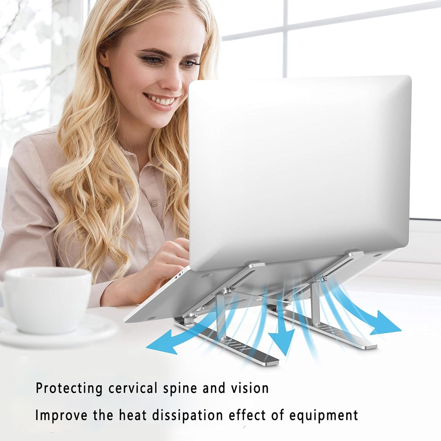 T Legend Aluminum Laptop Stand for Desk, Arae Adjustable Ergonomic Portable Holder, Foldable Computer Stand 6 Angles Anti-Slip Laptop Riser Compatible with 9-15.6 inch Laptops (Aluminum Silver)
