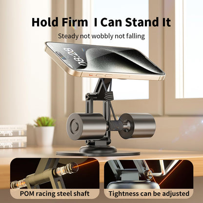 Magnetic Phone Stand for Desk 360 Rotating Adjustable Foldable Aluminum for MagSafe Cell Phone Stand Holder with Non-Slip Base Desk Stand for iPhone 17 16 Pro Max/15/14/13/12 Plus Air (White)