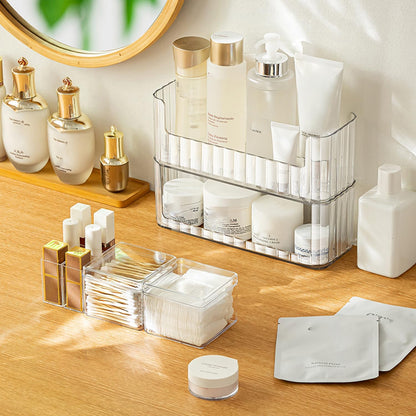 MORNITE Bathroom Medicine Cabinet Organizer Set, Narrow Compact Makeup Shelves Holder for Lipstick, Cosmetic, 2 Pcs Trays for Cabinet Door Wall, Vanity - Clear