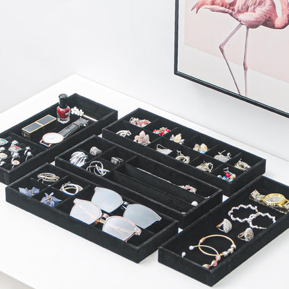 Divided Drawer Organizer Tray, Velvet Jewelry Storage Tray, Necklace Bracelet Ring Earring Display Tray,Bedside Nightstand Desk Holder Tray for Phone Watch Sunglasses Cosmetics Storage/Beige/1grid