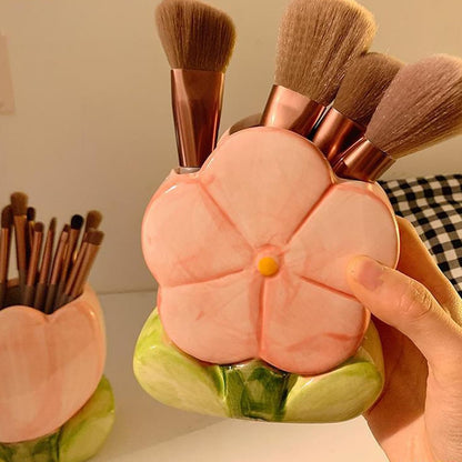 Red Makeup Brush Holder Pen Holder Office Desk Accessories Aesthetic Pencil Holders Cute Toothbrush Holders Flower Home Decor Vase Birthday Gifts for Women Vanity Kawaii Kitchen Utensil Holder
