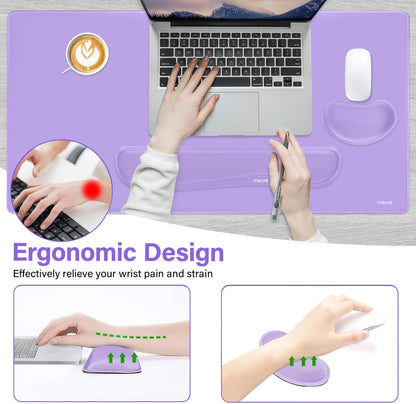 MOSISO Keyboard Mouse Pad Set, Gaming Mouse Pad&Keyboard Wrist Rest&Wrist Rest, Ergonomic Wristrests with Memory Foam Home Office Easy Typing Cushion Non-Slip Mousepad, Purple