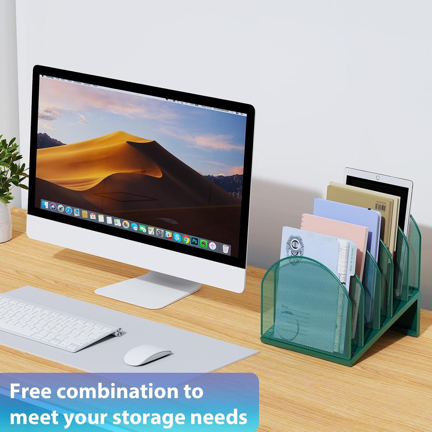 gianotter Desktop File Organizer, Desk Organizer with 5 Compartments, Paper Organizer for Desk, Workspace Organizers for Office Supplies (Black, Upright Style)