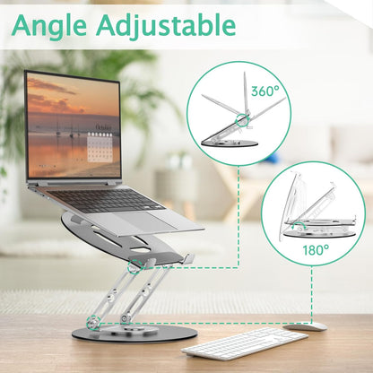 Laptop Stand for Desk Adjustable Computer Stand with 360 Rotating Base Ergonomic Laptop Riser Mount for Desk Foldable Protable Computer Desk Fits with MacBook Pro Air, Round Black