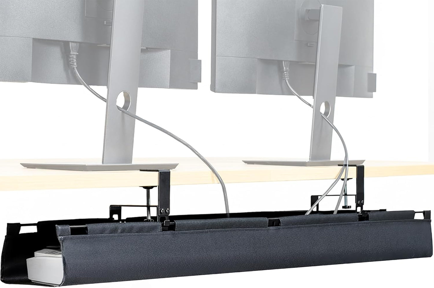 VIVO Clamp-on Under Desk 31 inch Fabric Cable Management Tray, Wire Concealer, Power Strip Storage, Workspace Organization, Easy Fold Down Access, Black, DESK-AC31F-C