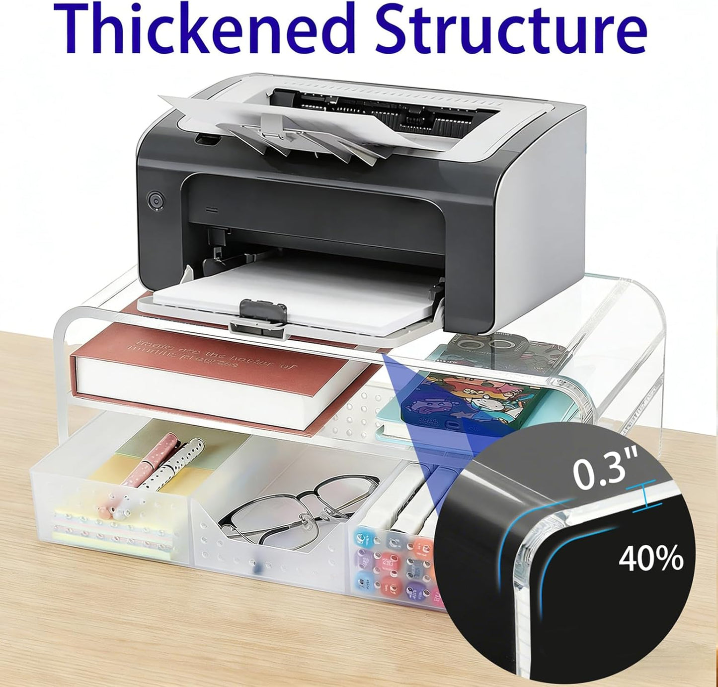 OPNICE Desk Organizer and Accessories, 2-Tier Computer Monitor Stand Riser with Drawer and 2 Pen Holders, Laptop Stand, Office Desk Accessories for Office Supplies, Black