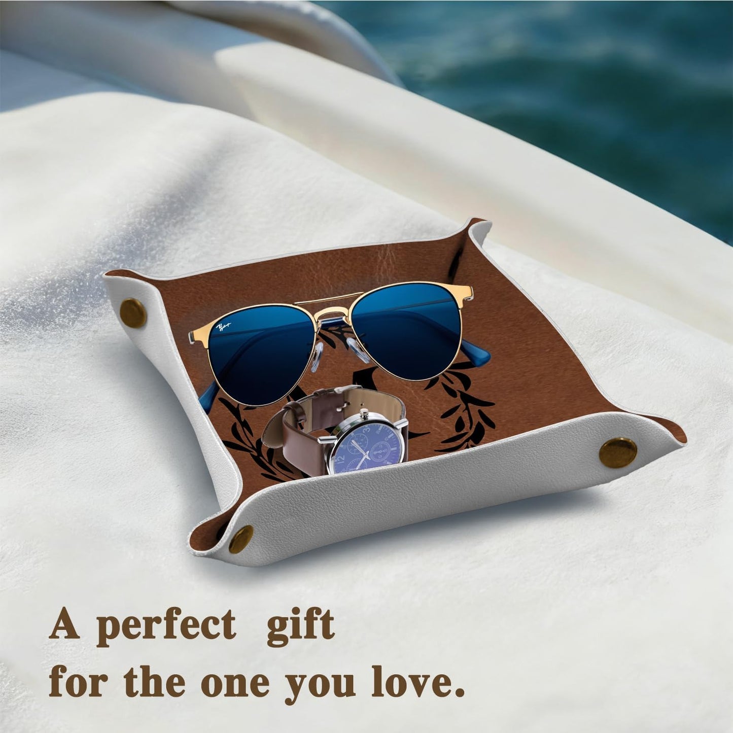 Gifts for Boyfriend Initial Valet Tray,Personalized Gifts for Dad Husband Boyfriend Grandpa,Nightstand Desk Accessories PU Leather Tray Organizer for Birthday Ideas (M)