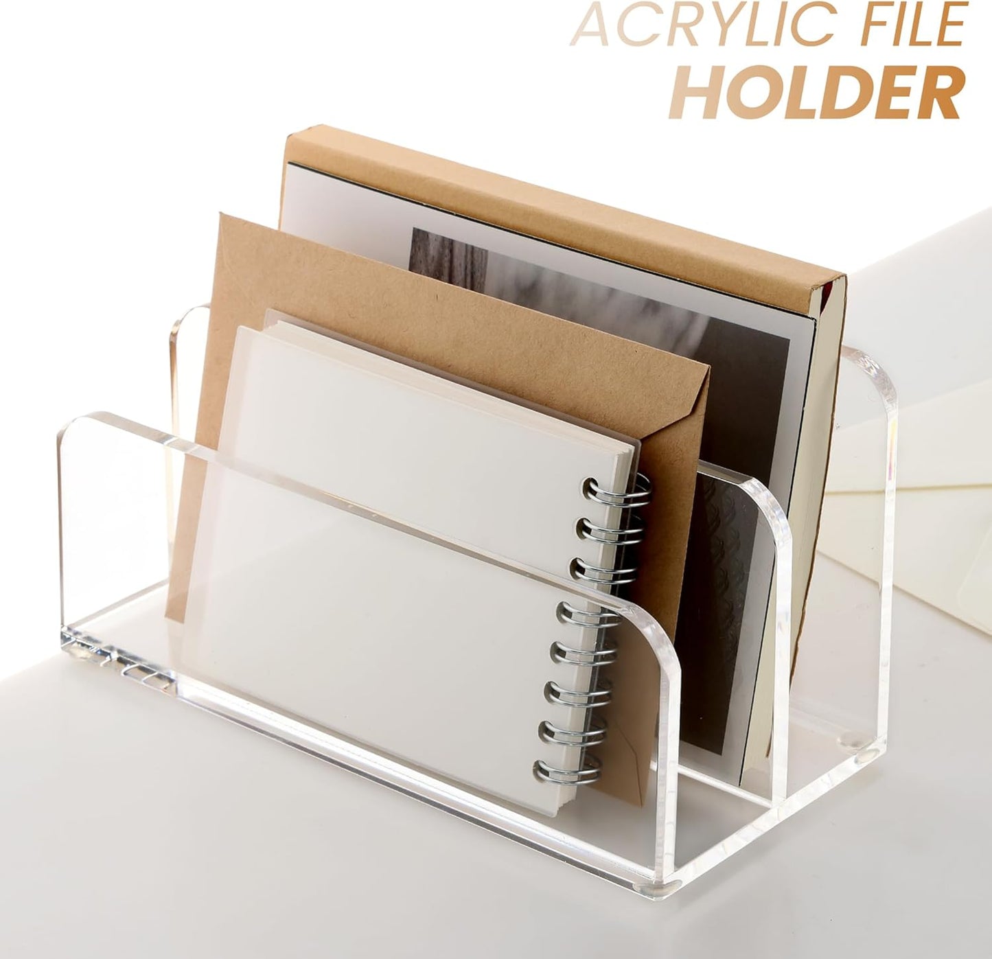 DINGHUO Acrylic Mail Letter File Holder Folder Organizer for Desk, 2 Sections Clear Countertop Small Document Notebook Electronics Desktop Organizer for Office Storage Home School