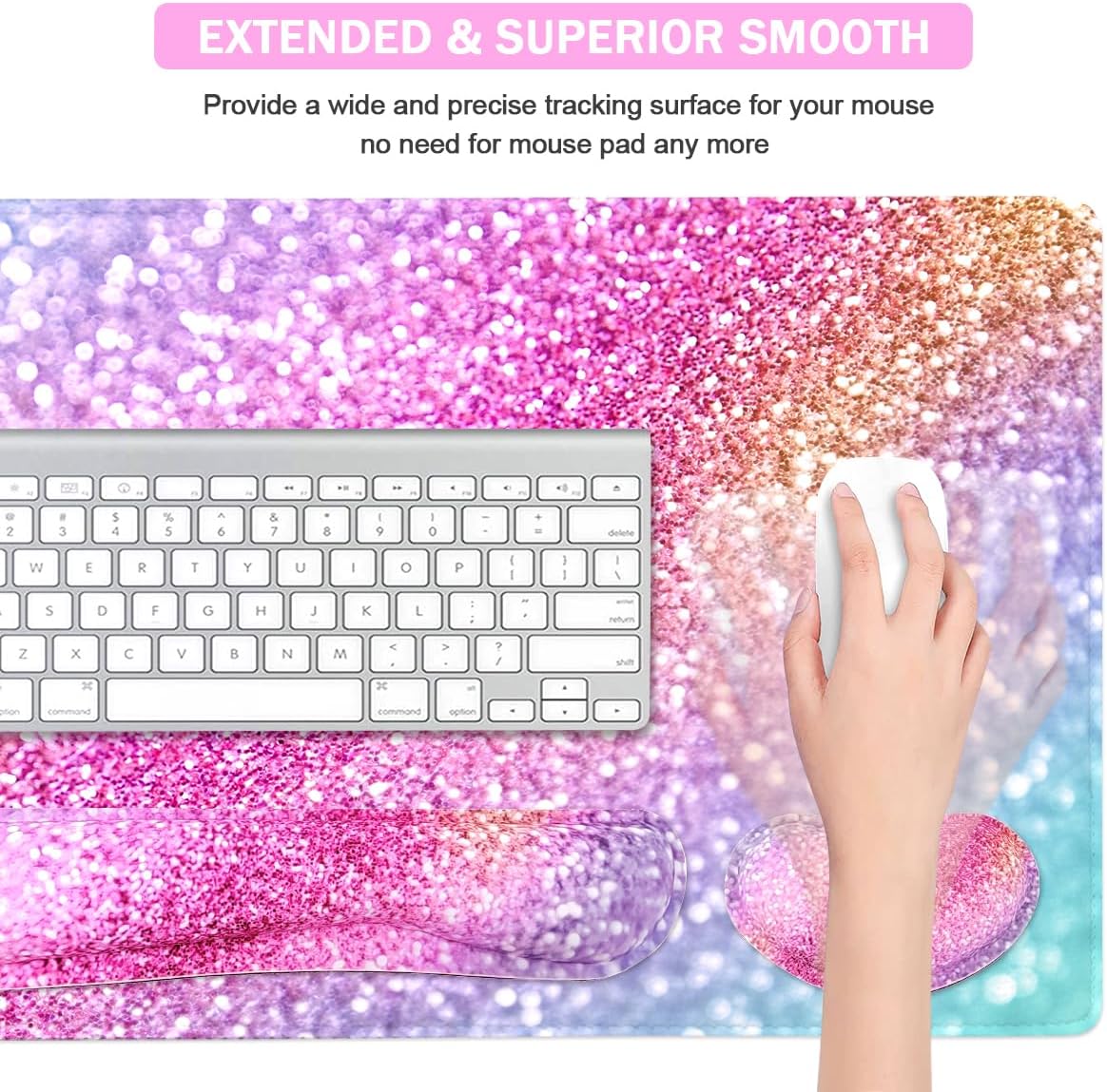 4-in-1 Large Mouse Pad, Keyboard Wrist Rest Pad & Wrist Support Mousepad Set, Extended Desk Pad Waterproof Desk Mat for Home Office Study Game