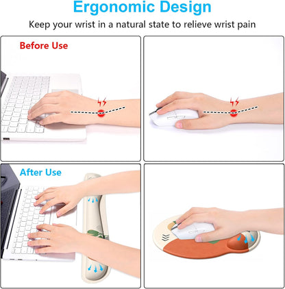 Dapesuom Keyboard Wrist Rest and Mouse Pad with Wrist Support, Cute Memory Foam Cushion for Keyboard and Mouse Set, Ergonomic Desktop Pad Rests with Non Slip Base for Easy Typing & Pain Relief, Pink