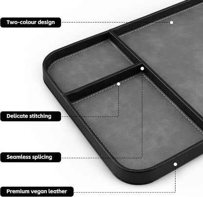 SENEN Leather Tray, Stylish and Organized Multifunctional Tray, for Table Entryway, Premium PU Leather, Catchall Tray for Keys, Watch, Wallet, Jewelry, and More (Black Frame)