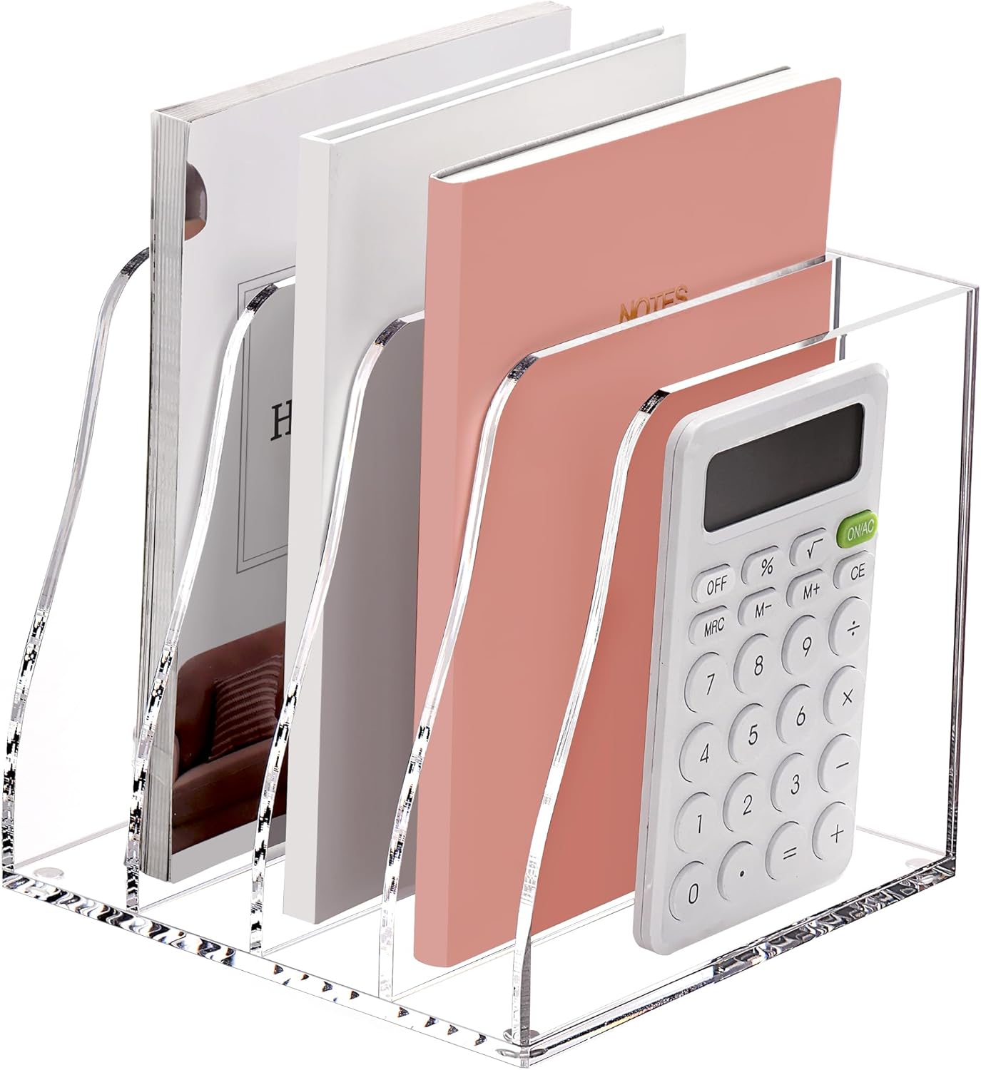 SANRUI Acrylic File Organizer, Clear Magazine File Holder Desk Organizer for Office Organization and Storage with 5 Vertical Compartments, Desktop Bookshelf for Home Office Organization