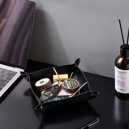 SANQIANWAN Leather Jewelry Valet Tray for Women and Man, Entryway Table Bedside Nightstand Desk Portable Small Catchall Travel Dish Plate for Key,Wallet,Watch,Phone,Coin(Pink-B)